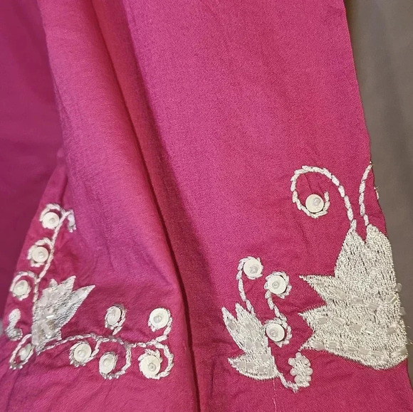 Natori Pink Long Sleeve Boho Sequin/Embroidered Hippie Tunic Top SZ L - Picture 7 of 10